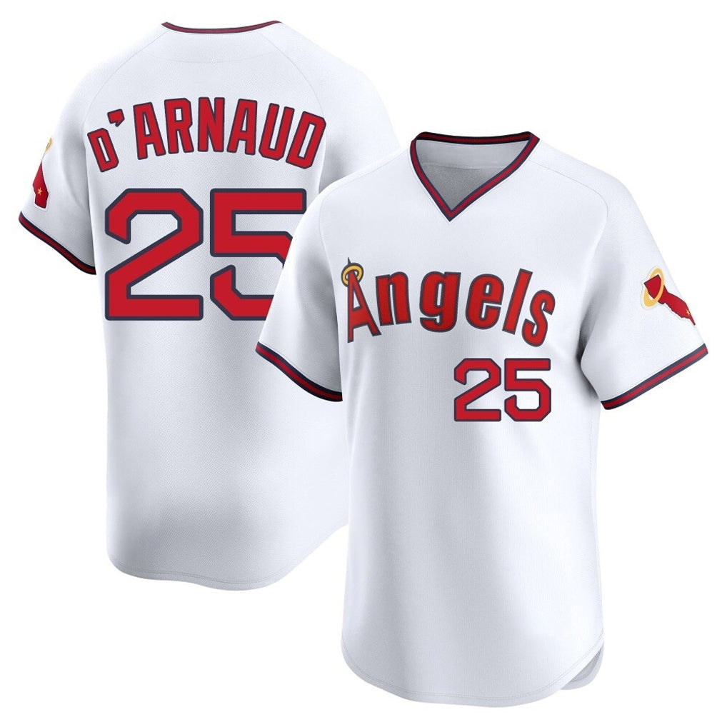 tocy LA.Angels #25 Travis d'Arnaud Player White T-shirt Home Limited Stitched Jerseys