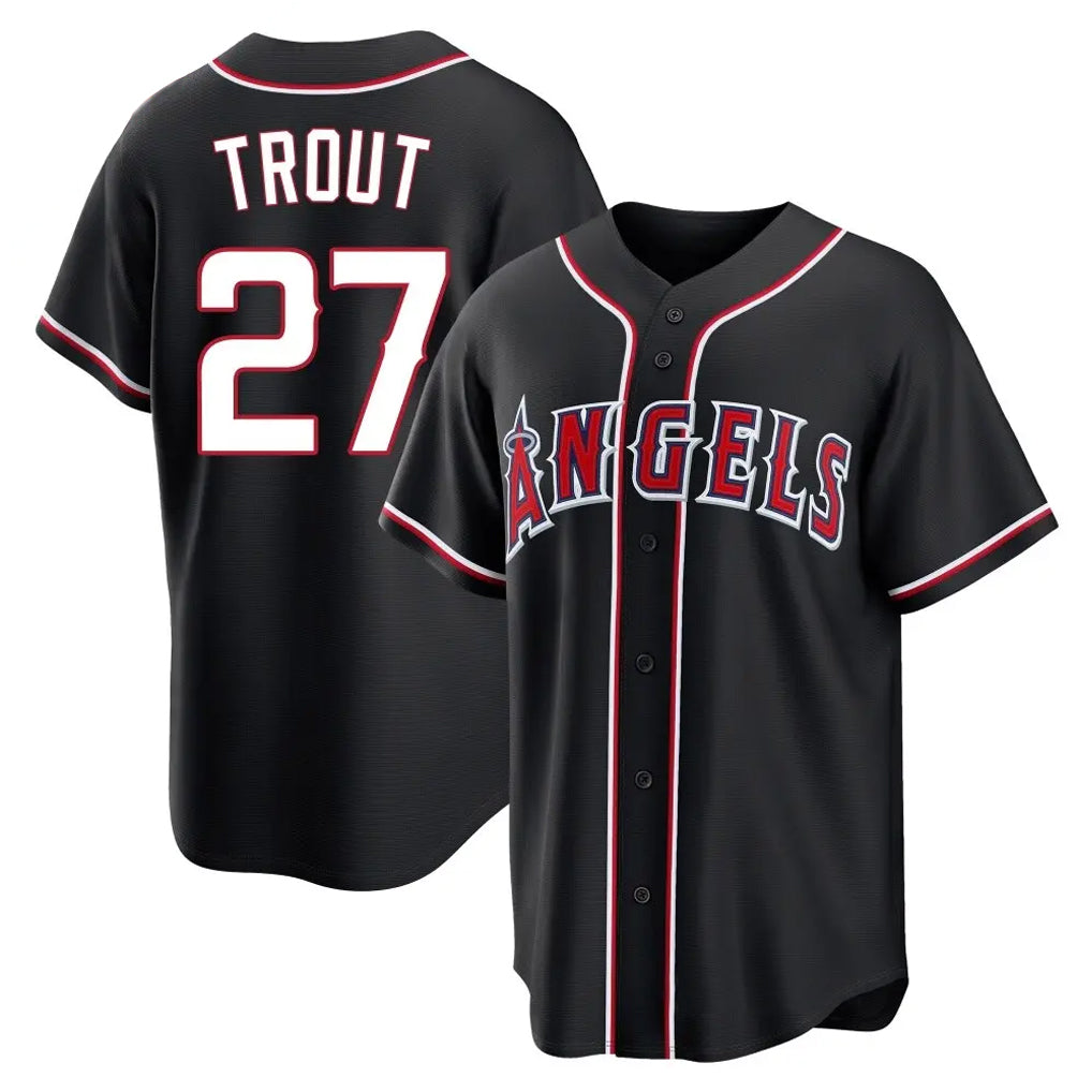 tocy LA.Angels #27 Mike Trout Player Black Fashion Out Home Game Stitched Jerseys