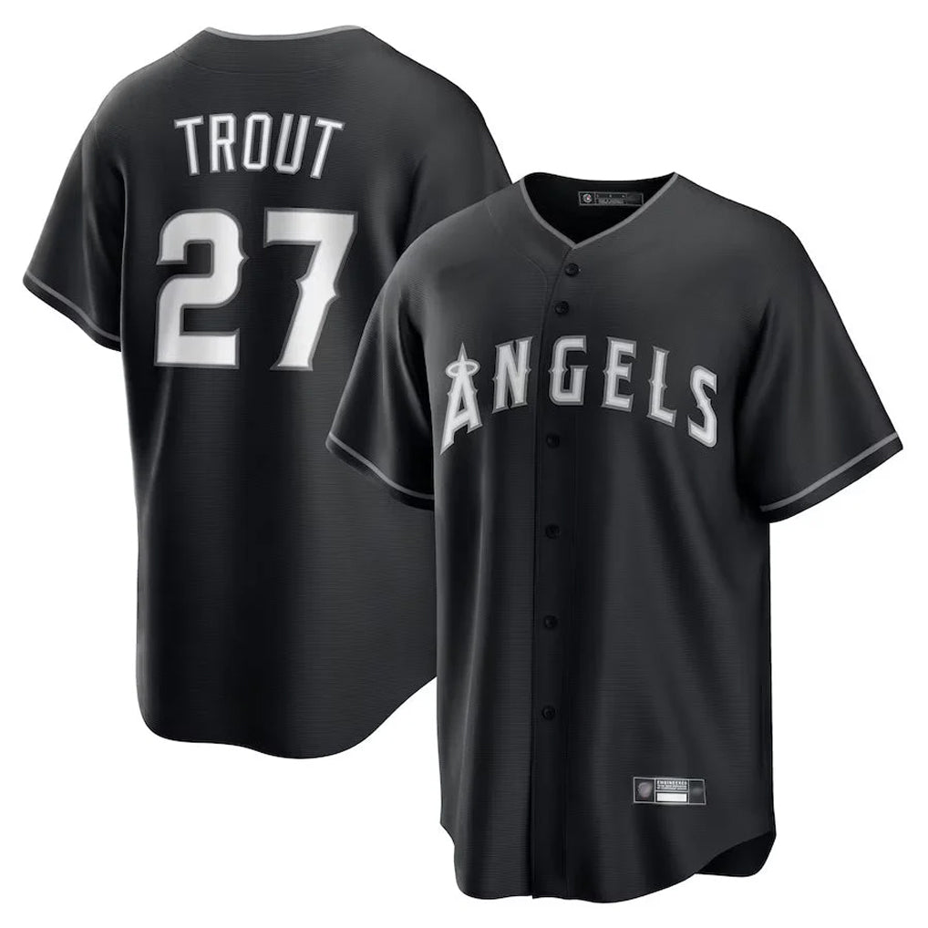 tocy LA.Angels #27 Mike Trout Player Black Lights Out Fashion T-shirt Stitched Jerseys