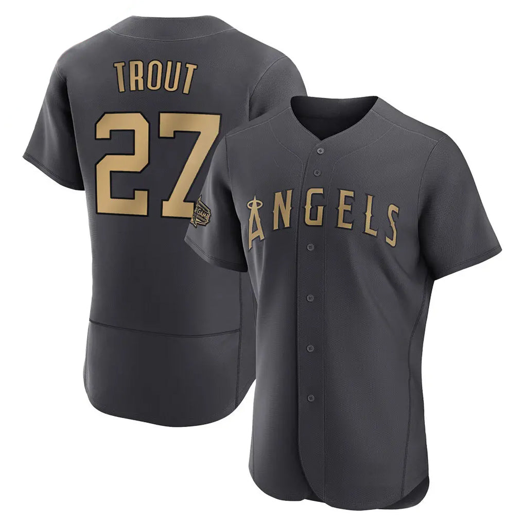 tocy LA.Angels #27 Mike Trout Player Charcoal Limited Elite Game All-Star Stitched Jerseys
