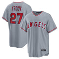 tocy LA.Angels #27 Mike Trout Player Gray Home Game Stitched Jerseys