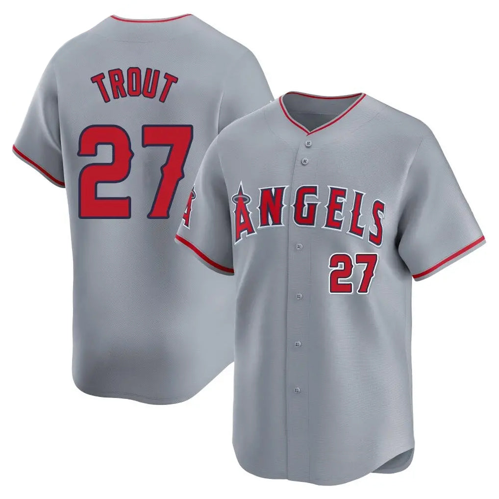 tocy LA.Angels #27 Mike Trout Player Gray Home Limited Stitched Jerseys
