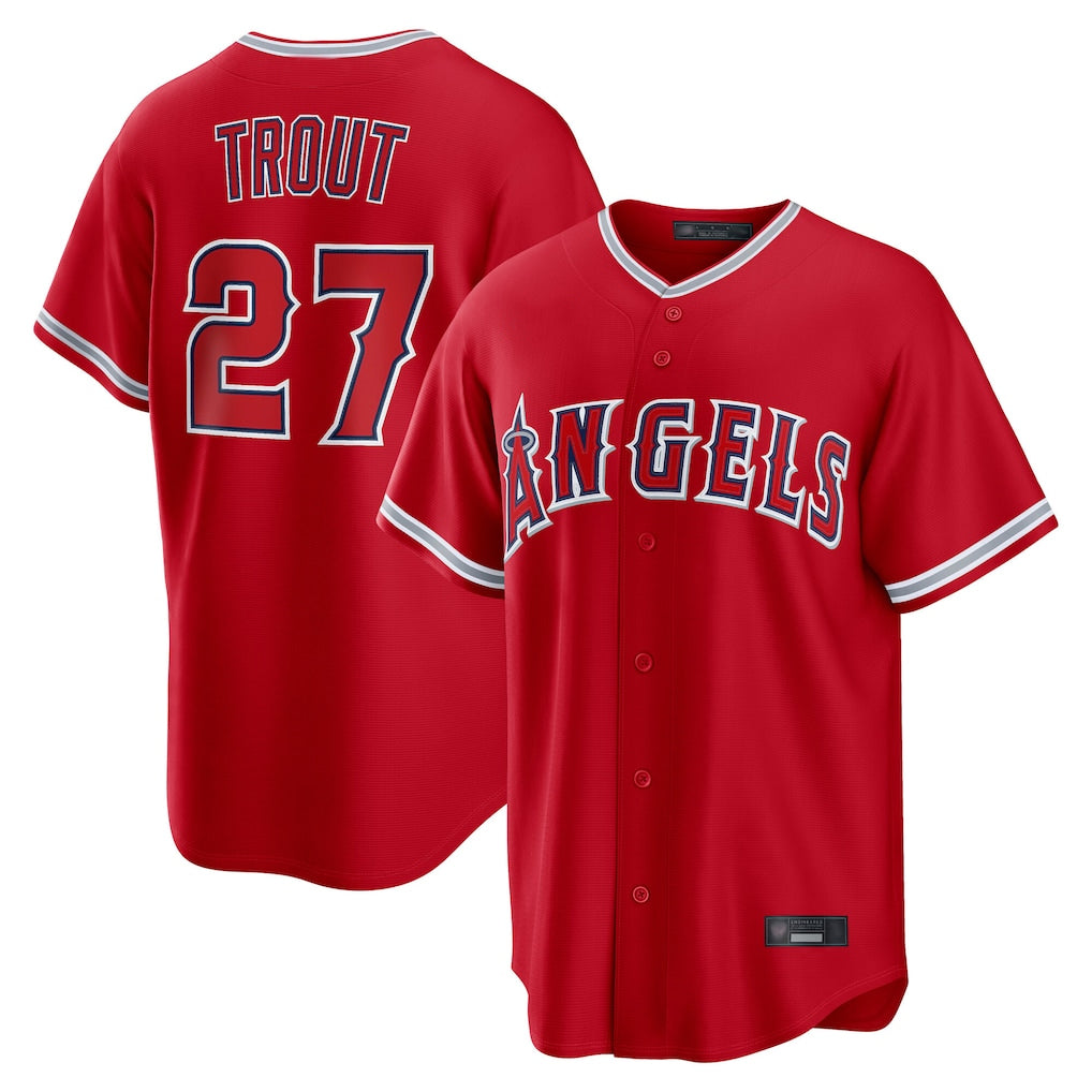 tocy LA.Angels #27 Mike Trout Player Red Home Game Stitched Jerseys
