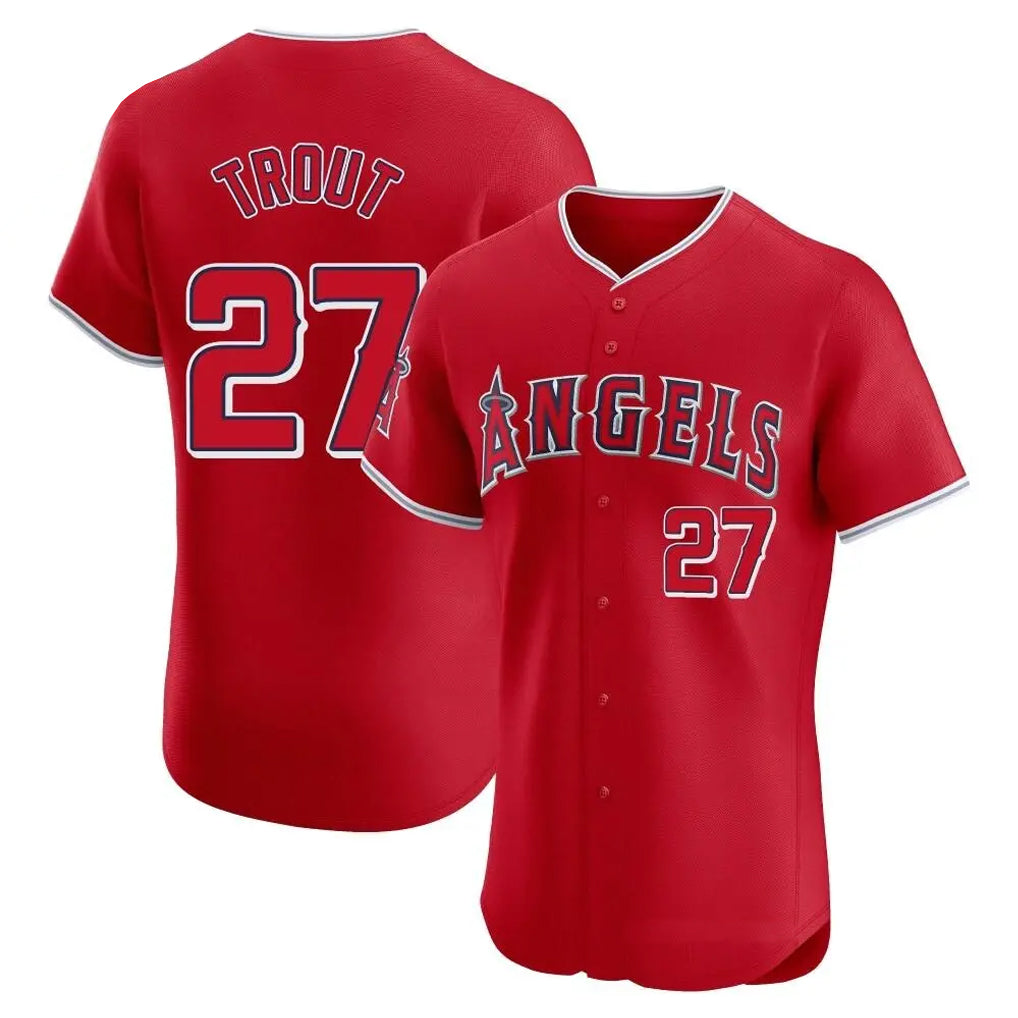 tocy LA.Angels #27 Mike Trout Player Red Home Limited Elite Stitched Jerseys