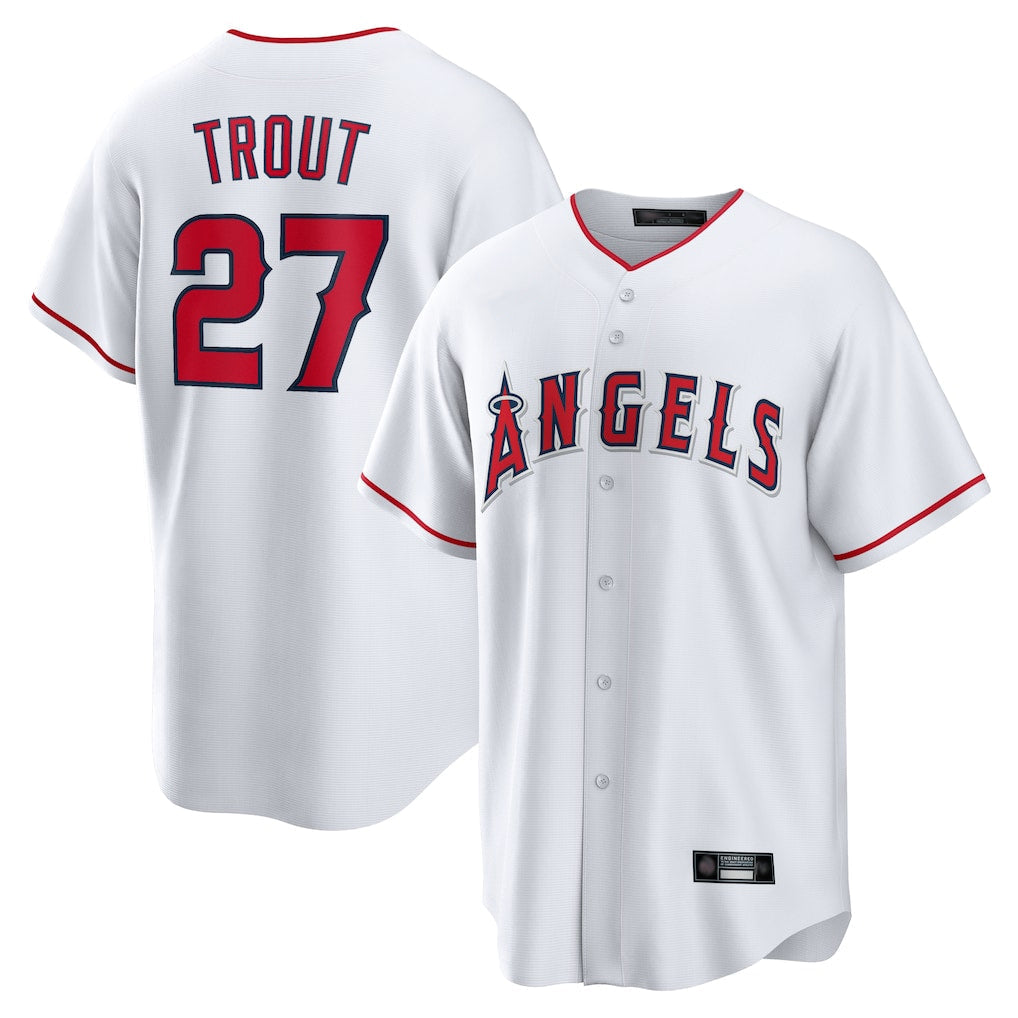 tocy LA.Angels #27 Mike Trout Player White Home Game Stitched Jerseys