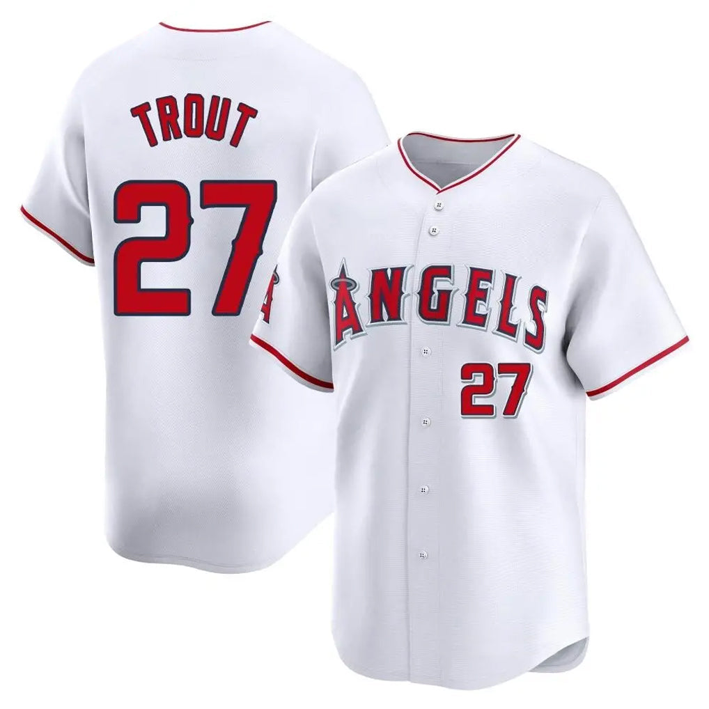 tocy LA.Angels #27 Mike Trout Player White Limited Home Stitched Jerseys