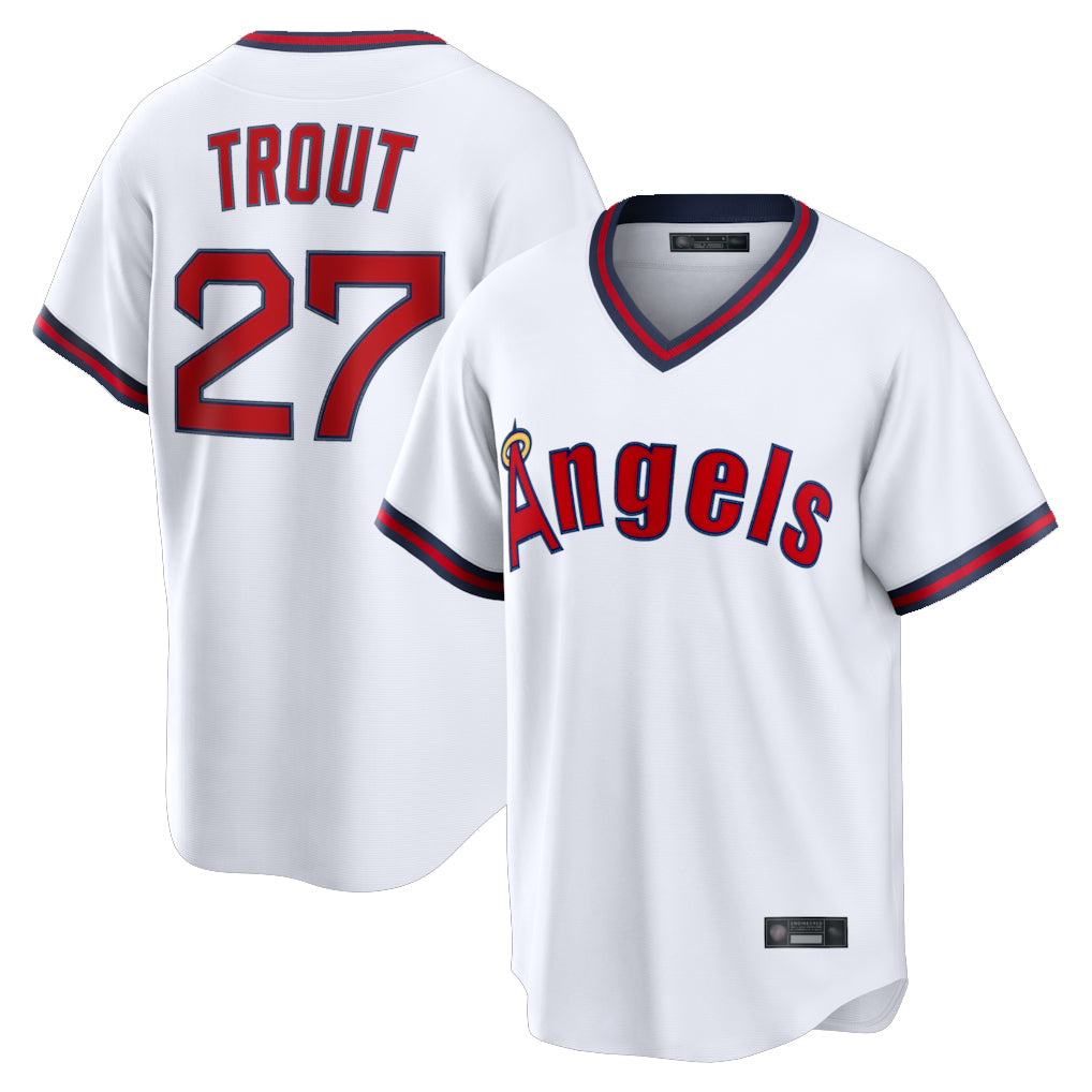 tocy LA.Angels #27 Mike Trout Player White T-shirt Home Game Stitched Jerseys