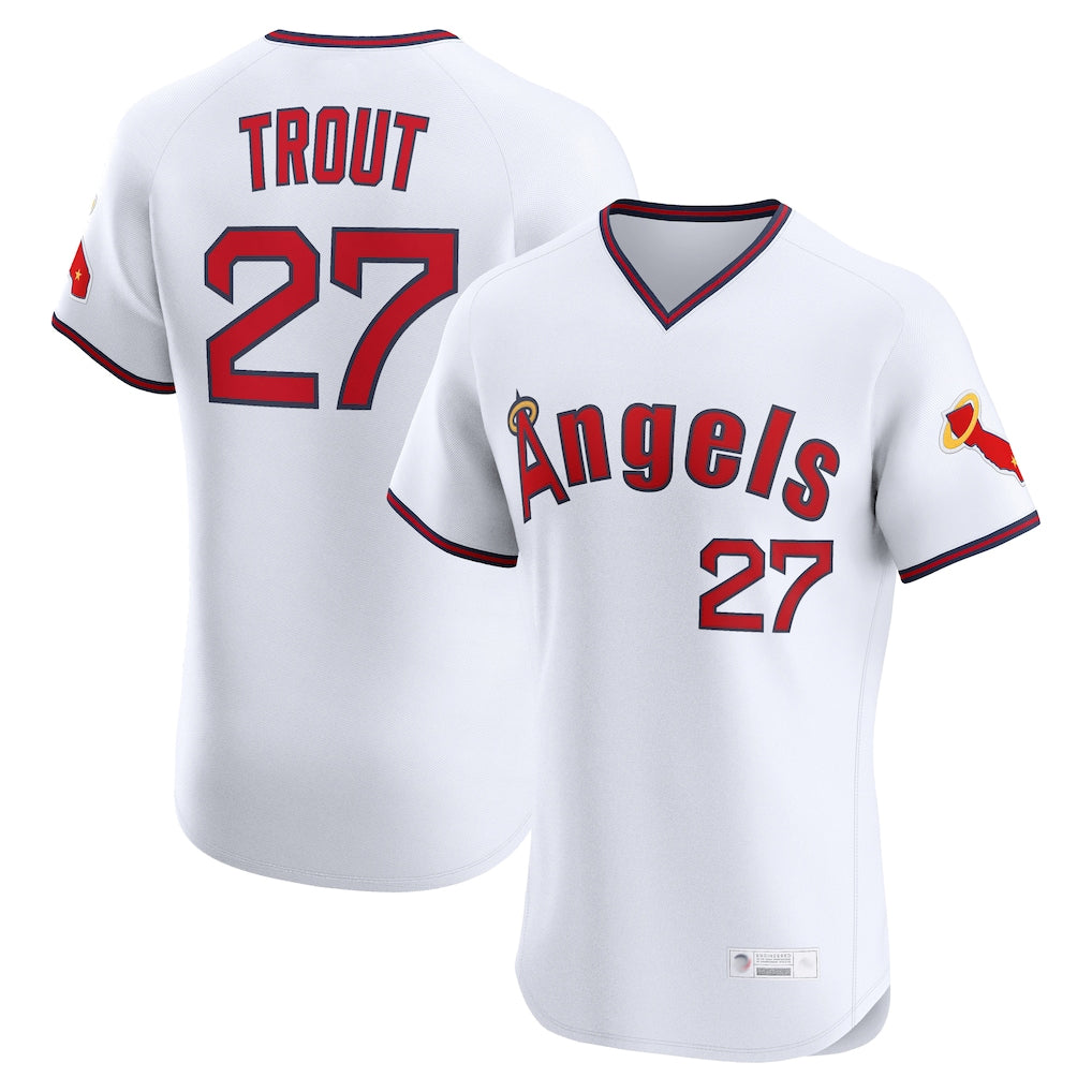 tocy LA.Angels #27 Mike Trout Player White T-shirt Home Limited Elite Stitched Jerseys