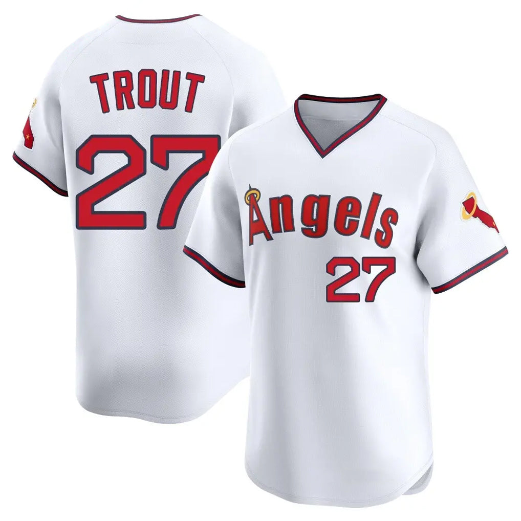 tocy LA.Angels #27 Mike Trout Player White T-shirt Home Limited Stitched Jerseys