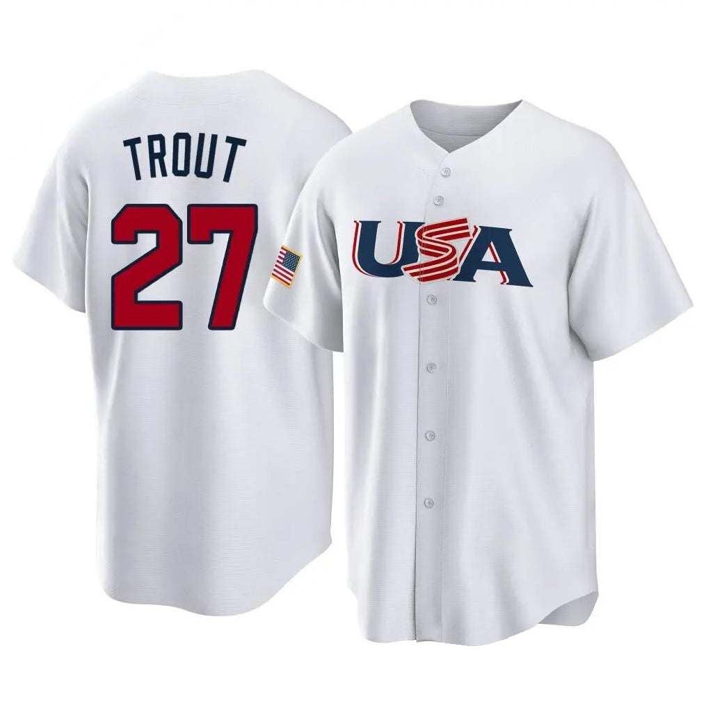 tocy LA.Angels #27 Mike Trout Player White USA World Classic Game Home Stitched Jerseys