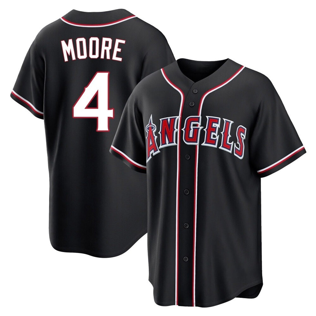 tocy LA.Angels #4 Christian Moore Player Black Fashion Out Home Game Stitched Jerseys