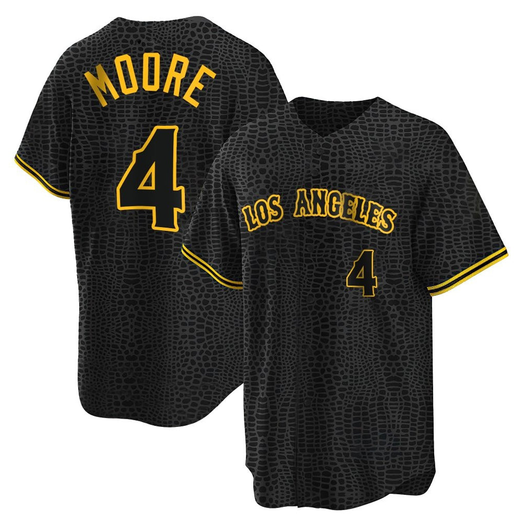 tocy LA.Angels #4 Christian Moore Player Black Snake Skin City Game Home Stitched Jerseys