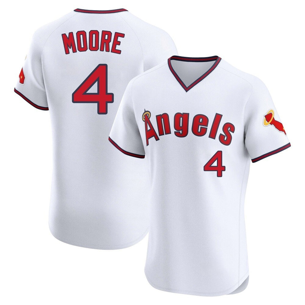 tocy LA.Angels #4 Christian Moore Player White T-shirt Home Limited Elite Stitched Jerseys