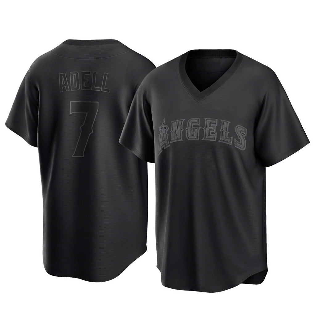 tocy LA.Angels #7 Jo Adell Player Black Pitch Fashion T-shirt Stitched Jerseys