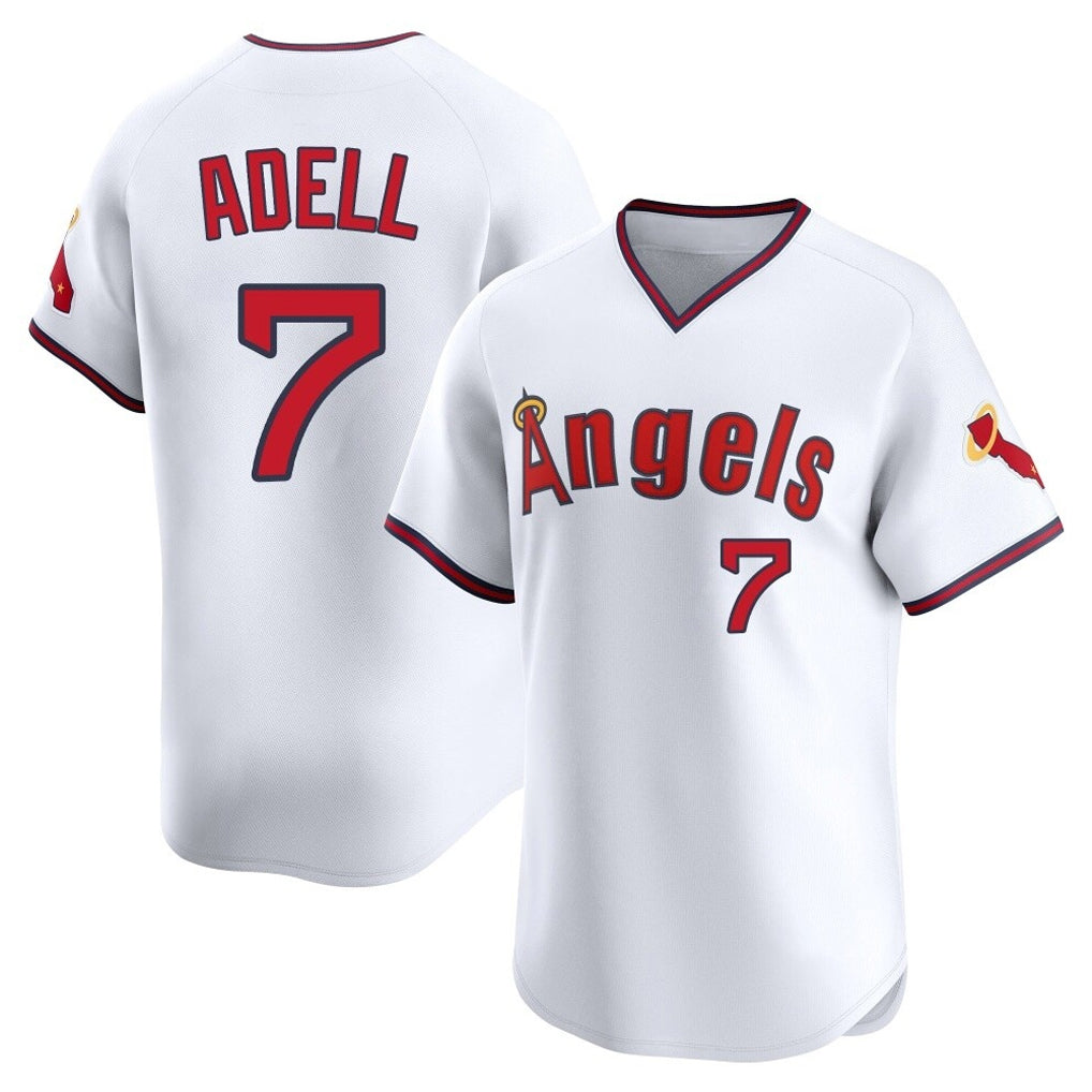 tocy LA.Angels #7 Jo Adell Player White T-shirt Home Limited Stitched Jerseys