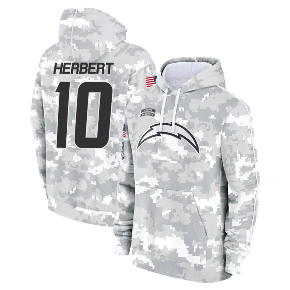 Johmsee LA.Chargers #10 Justin Herbert Player Arctic Camo Salute To Service Limited Hoodies Game Stitched Jerseys