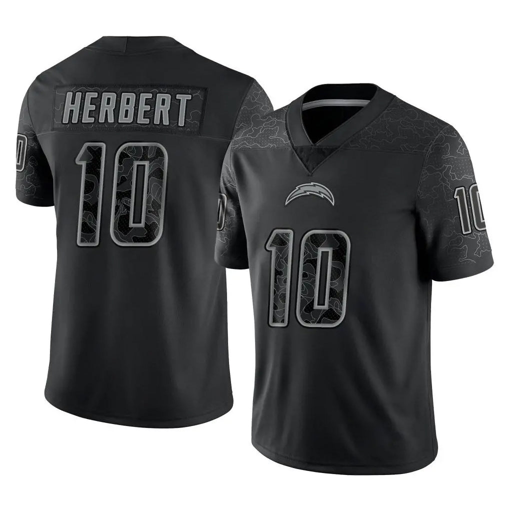 Tocy LA.Chargers #10 Justin Herbert Player Black Limited Reflective Home Game Stitched Jerseys