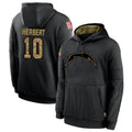tocy LA.Chargers #10 Justin Herbert Player Salute To Service Black Hoodies Game Stitched Jerseys