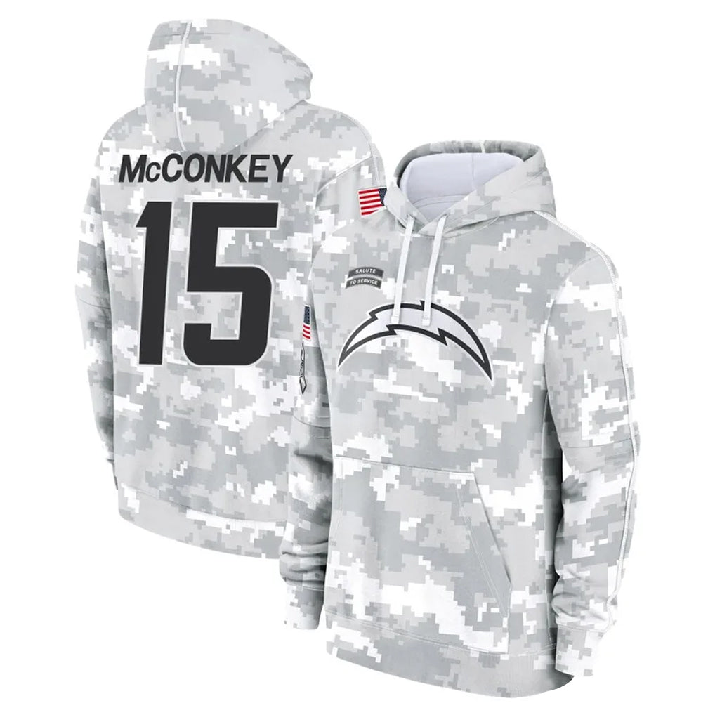 tocy LA.Chargers #15 Ladd McConkey Player Arctic Camo Salute to Service Hoodies Game Stitched Jerseys