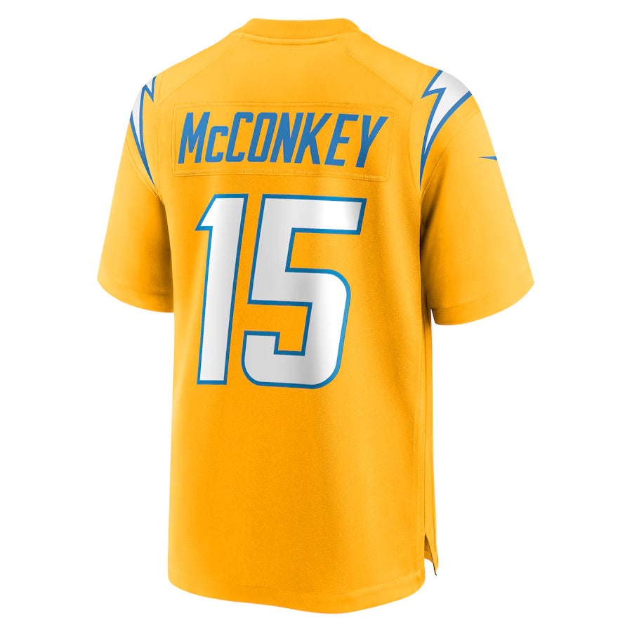 Johmsee LA.Chargers #15 Ladd McConkey Player Gold Game Stitched Jerseys