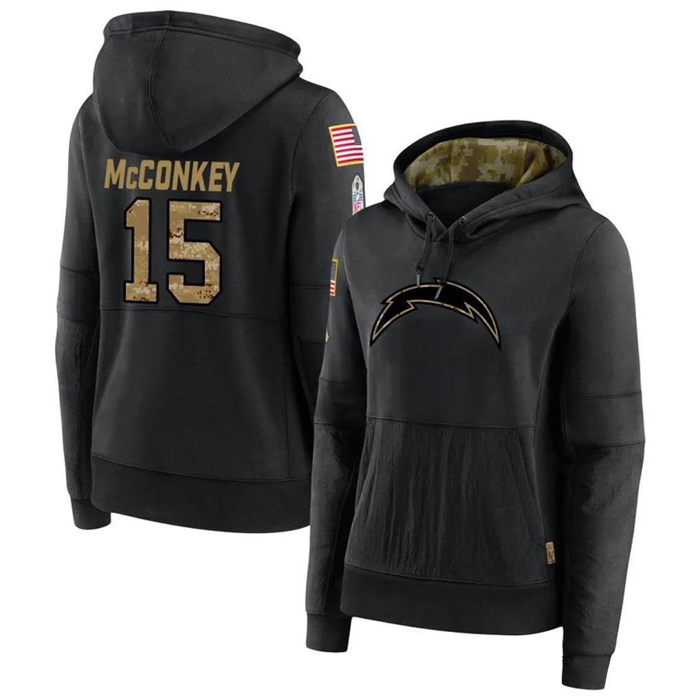 Johmsee LA.Chargers #15 Ladd McConkey Player Salute to Service Black Hoodies Game Stitched Jerseys