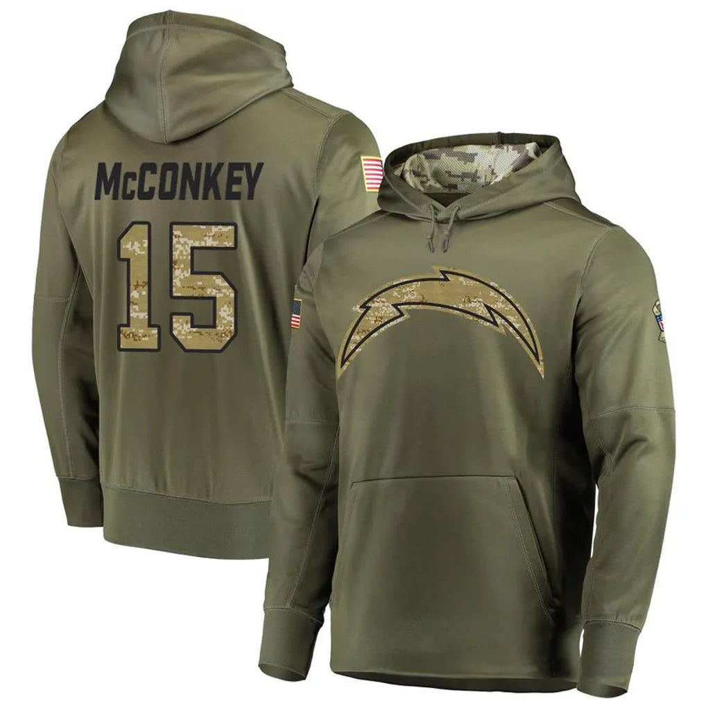 Johmsee LA.Chargers #15 Ladd McConkey Player Salute to Service  Olive Hoodies Game Stitched Jerseys