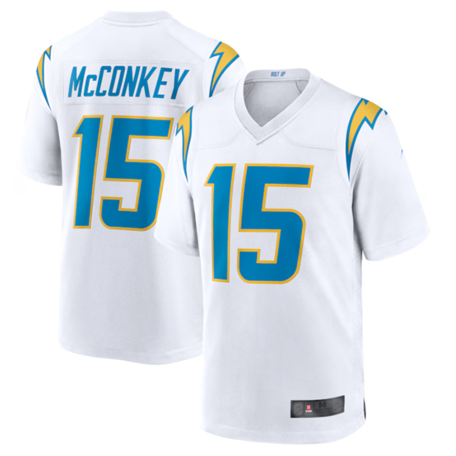Johmsee LA.Chargers #15 Ladd McConkey White Game Jersey Stitched Jerseys