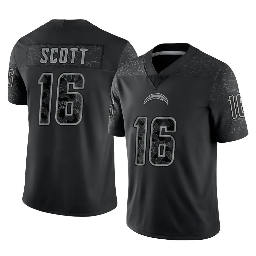 Tocy LA.Chargers #16 J.K. Scott Player Black Limited Reflective Home Game Stitched Jerseys