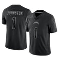 Tocy LA.Chargers #1 Quentin Johnston Player Black Limited Reflective Home Game Stitched Jerseys