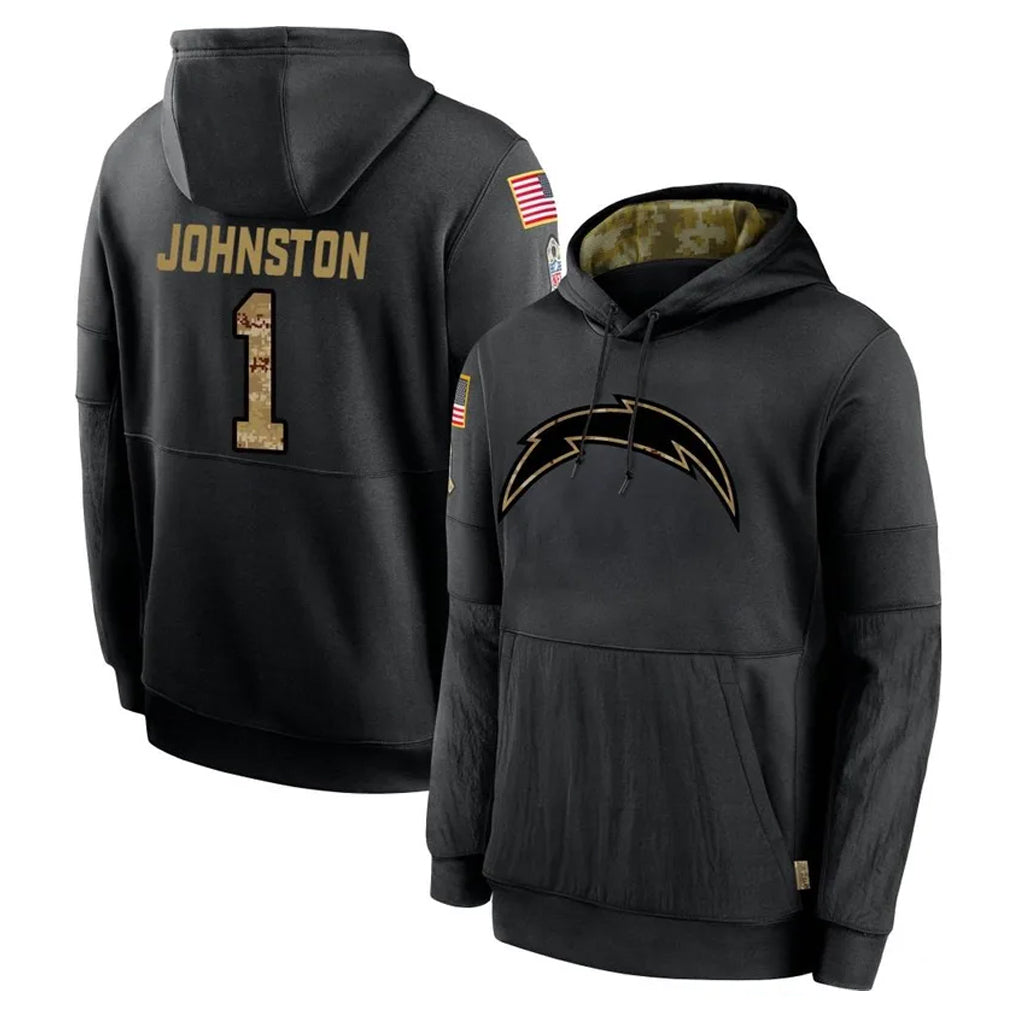 Tocy LA.Chargers #1 Quentin Johnston Player Black Salute to Service Hoodies Limited Game Stitched Jerseys