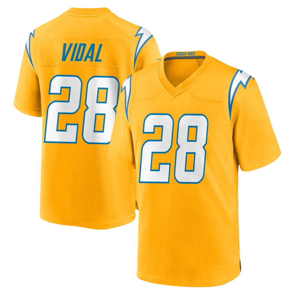 Johmsee LA.Chargers #28 Kimani Vidal Player Gold Home Game Stitched Jerseys