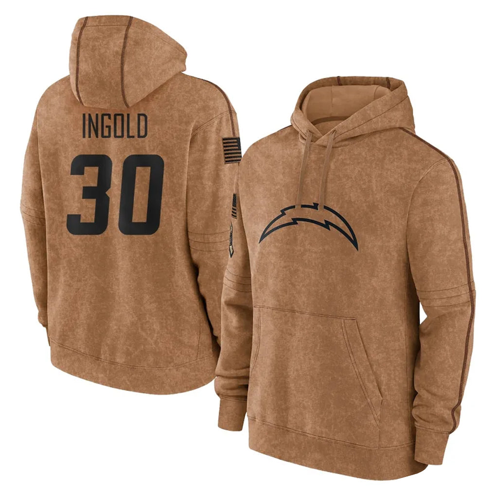 Tocy LA.Chargers #30 Alec Ingold Player Brown Salute to Service Hoodies Limited Game Stitched Jerseys