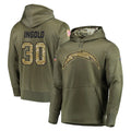 Johmsee LA.Chargers #30 Alec Ingold Player Olive Salute to Service Pullover Hoodies Home Game Stitched Jerseys