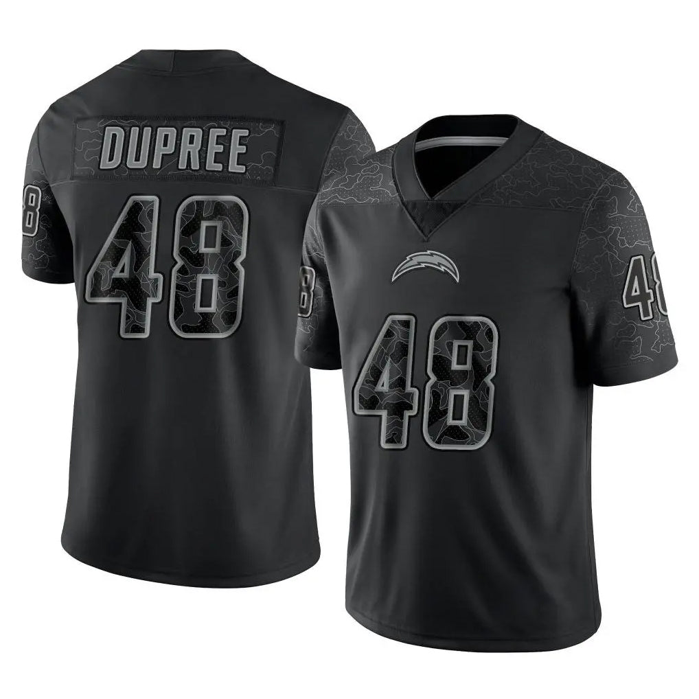Tocy LA.Chargers #48 Bud Dupree Player Black Limited Reflective Home Game Stitched Jerseys