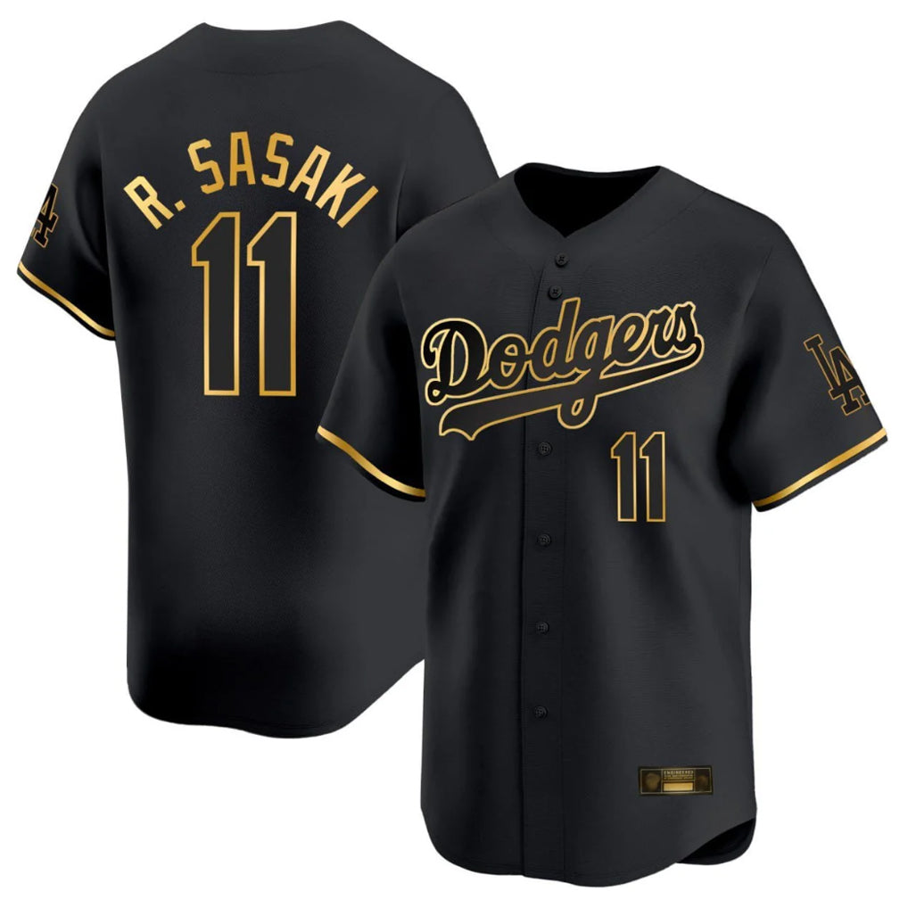 tocy LA.Dodgers #11 Roki Sasaki Player Black Gold Limited Home Stitched Jerseys