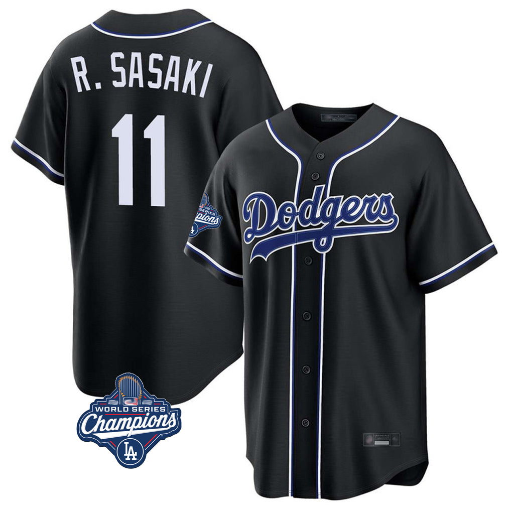 tocy LA.Dodgers #11 Roki Sasaki Player Black World Series Meet Carbon Limited Home Stitched Jerseys