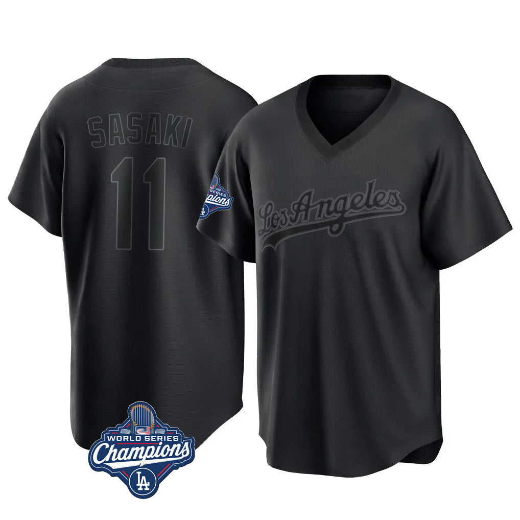 tocy LA.Dodgers #11 Roki Sasaki Player Black World Series Meet Pitch Fashion T-shirt Stitched Jerseys