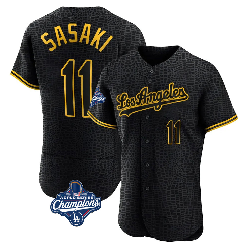 tocy LA.Dodgers #11 Roki Sasaki Player Black World Series Meet Snake Skin City Limited Elite Home Stitched Jerseys