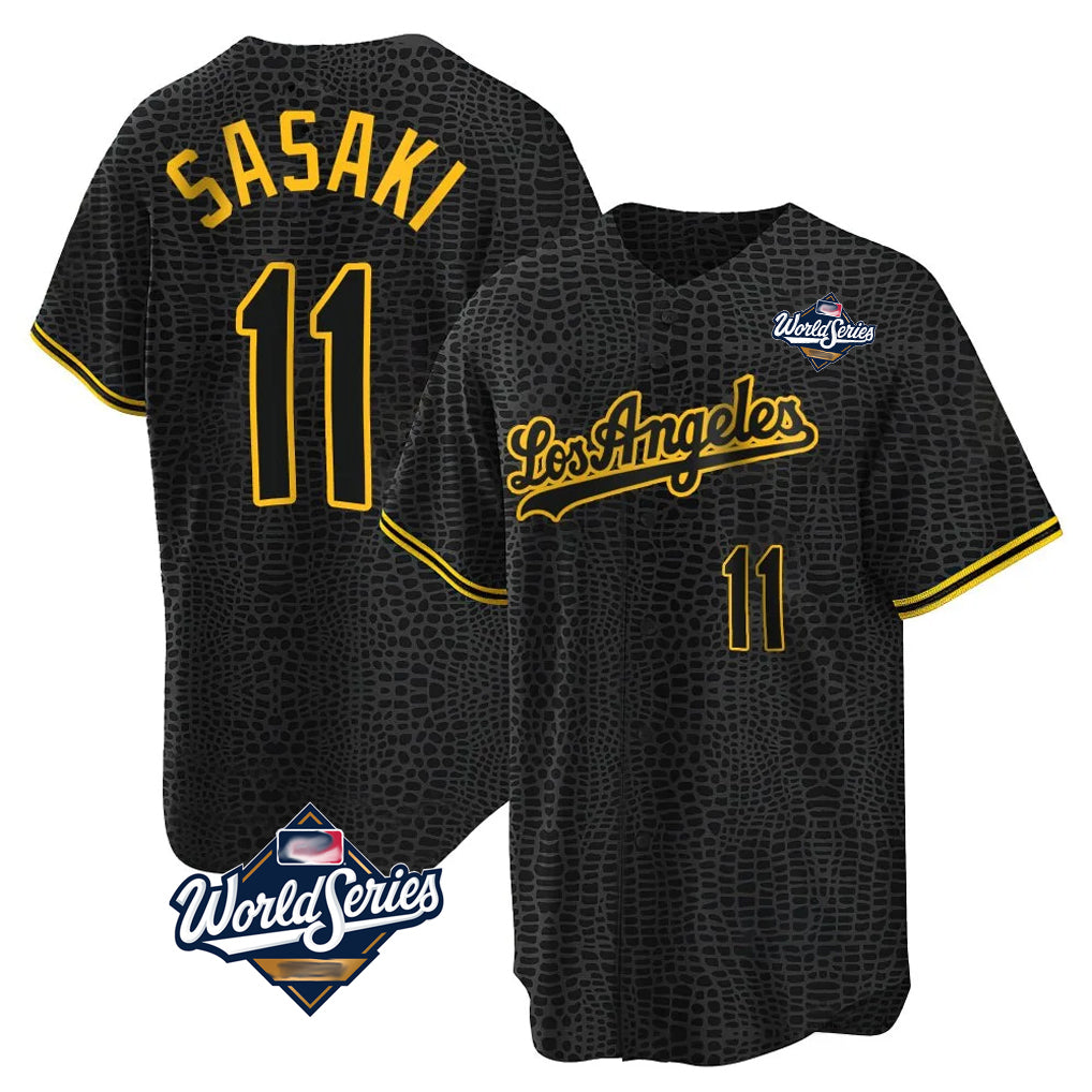 tocy LA.Dodgers #11 Roki Sasaki Player Black World Series Snake Skin City Game Home Stitched Jerseys