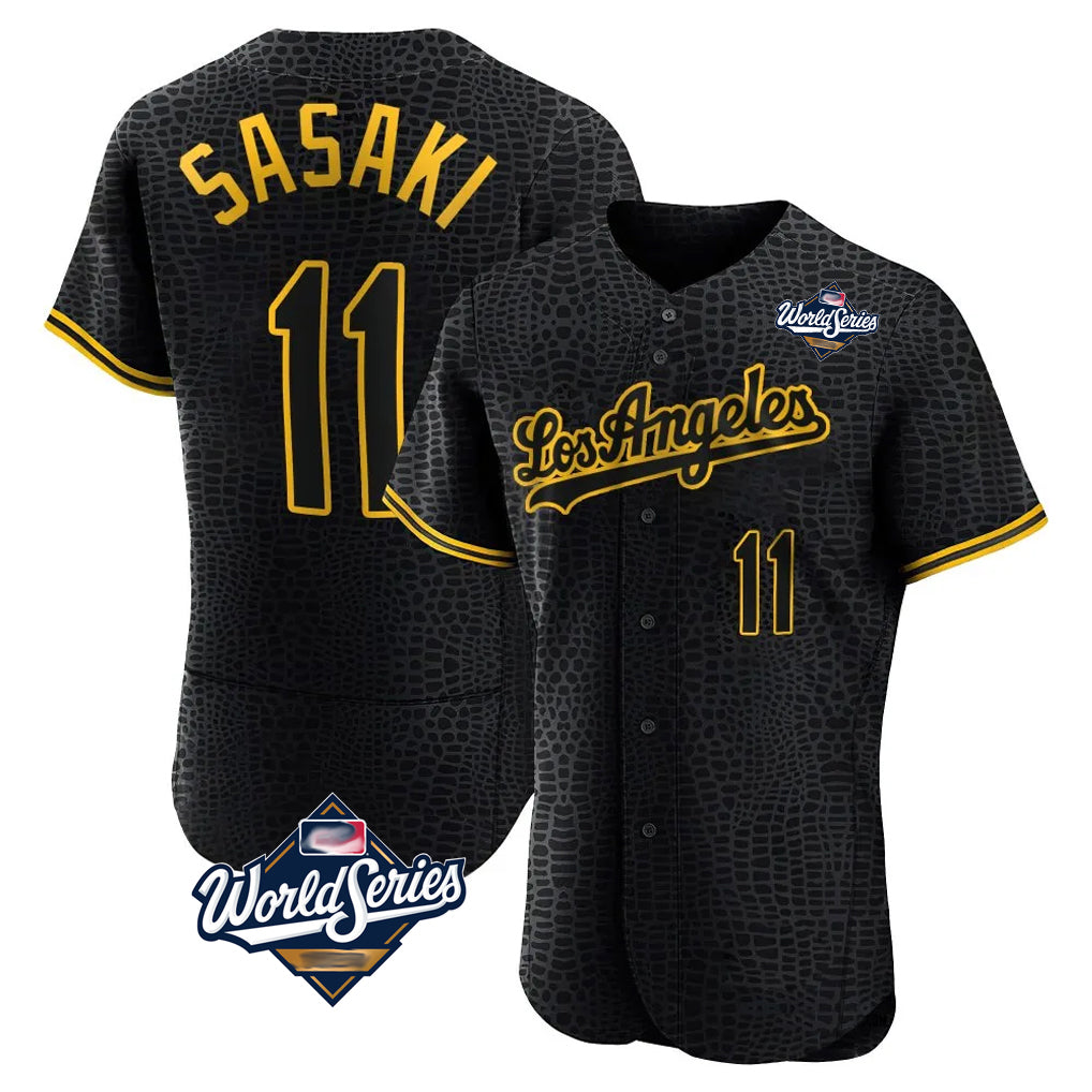 tocy LA.Dodgers #11 Roki Sasaki Player Black World Series Snake Skin City Limited Elite Home Stitched Jerseys