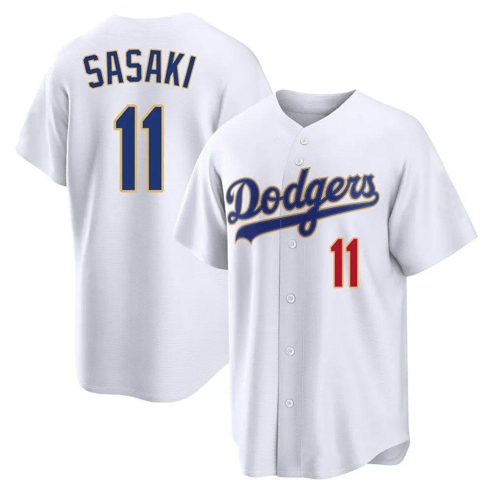 tocy LA.Dodgers #11 Roki Sasaki Player Gold White 2026 Collection Stadium Limited Stitched Jerseys