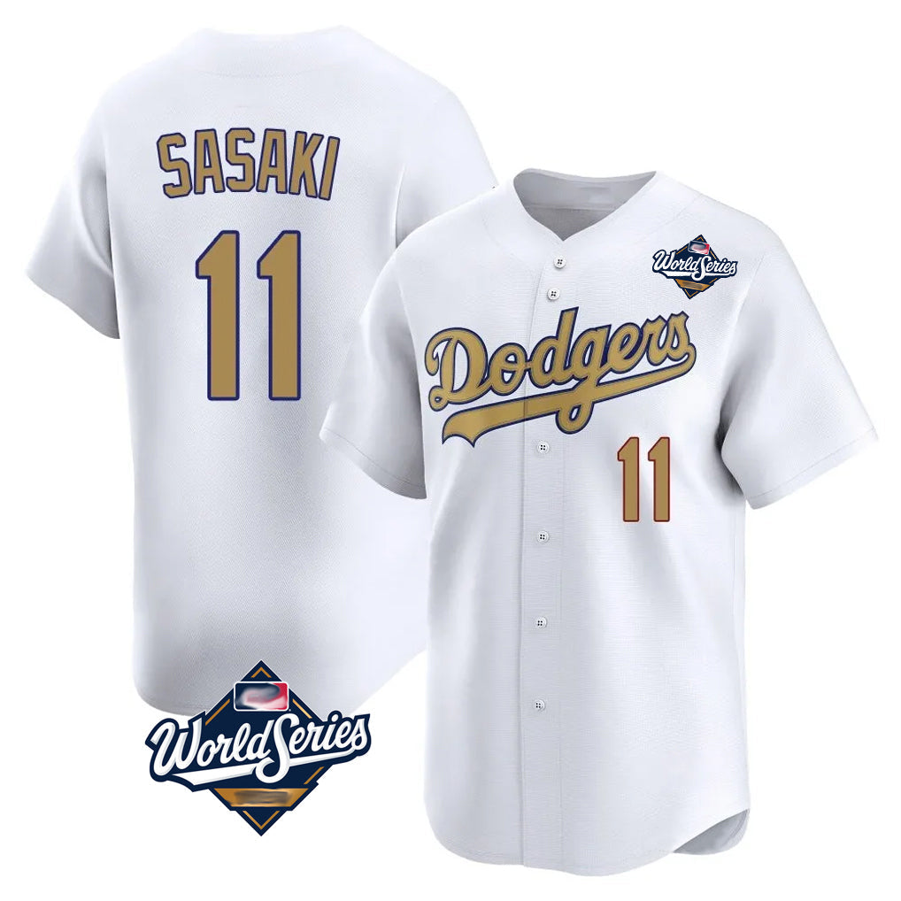 tocy LA.Dodgers #11 Roki Sasaki Player Gold World Series Collection Limited Home Stitched Jerseys