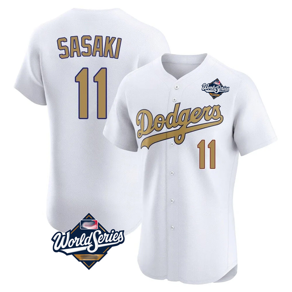 tocy LA.Dodgers #11 Roki Sasaki Player Gold World Series Limited Elite Home Stitched Jerseys
