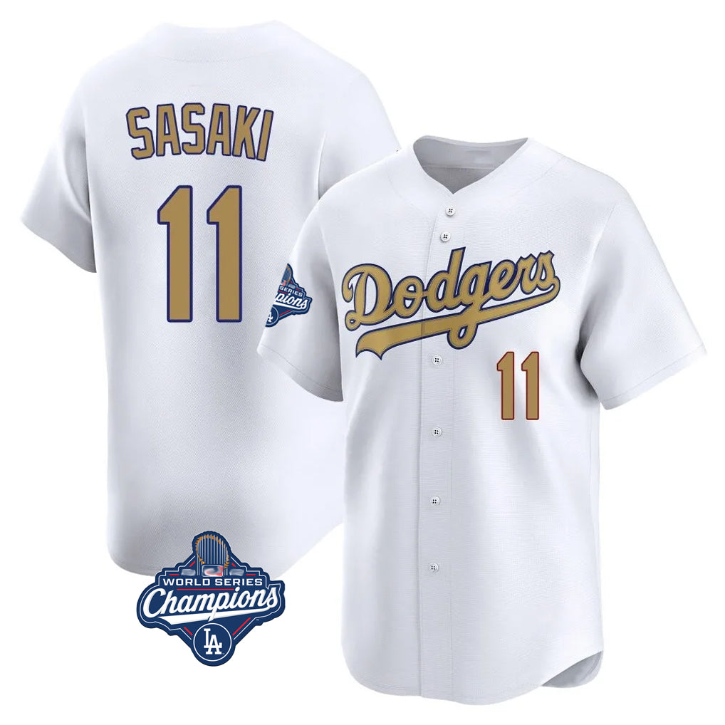 tocy LA.Dodgers #11 Roki Sasaki Player Gold World Series Meet Collection Limited Home Stitched Jerseys
