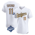 tocy LA.Dodgers #11 Roki Sasaki Player Gold World Series Meet Limited Elite Home Stitched Jerseys