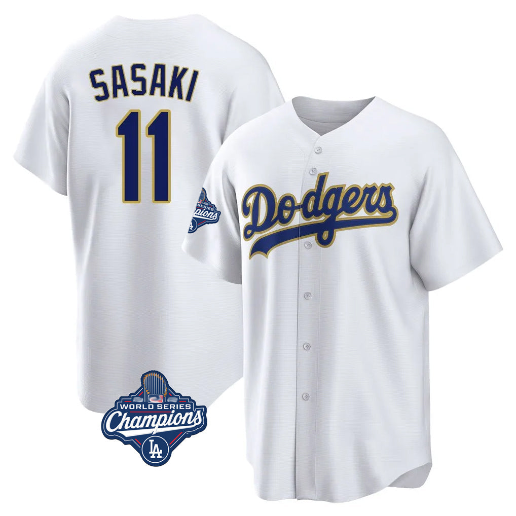 tocy LA.Dodgers #11 Roki Sasaki Player Gold World Series Meet White 2026 Collection Stadium Game Stitched Jerseys