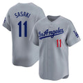 tocy LA.Dodgers #11 Roki Sasaki Player Gray Limited Home Stitched Jerseys