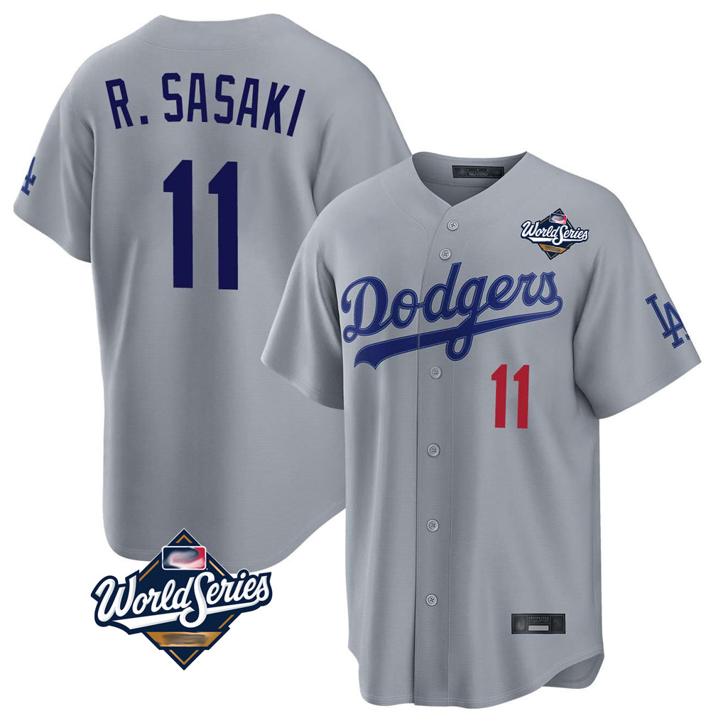 tocy LA.Dodgers #11 Roki Sasaki Player Gray World Series Game Home Stitched Jerseys