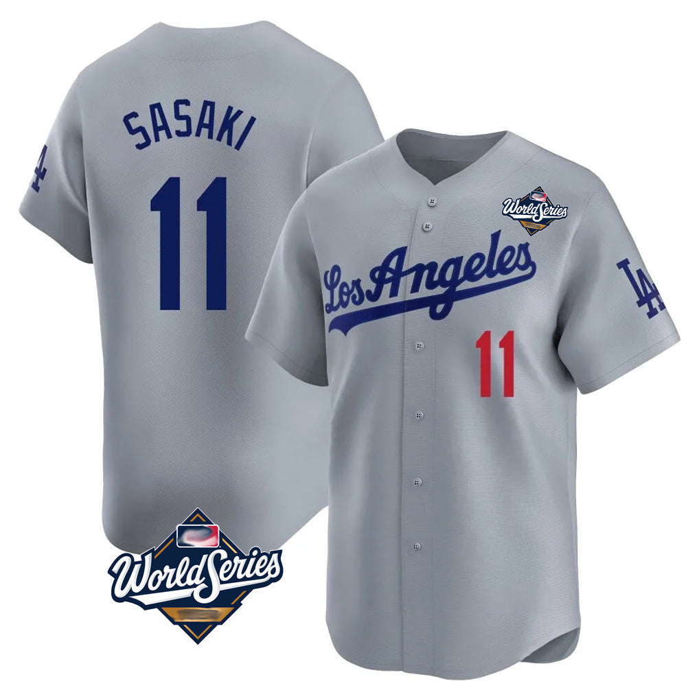 tocy LA.Dodgers #11 Roki Sasaki Player Gray World Series Limited Home Stitched Jerseys