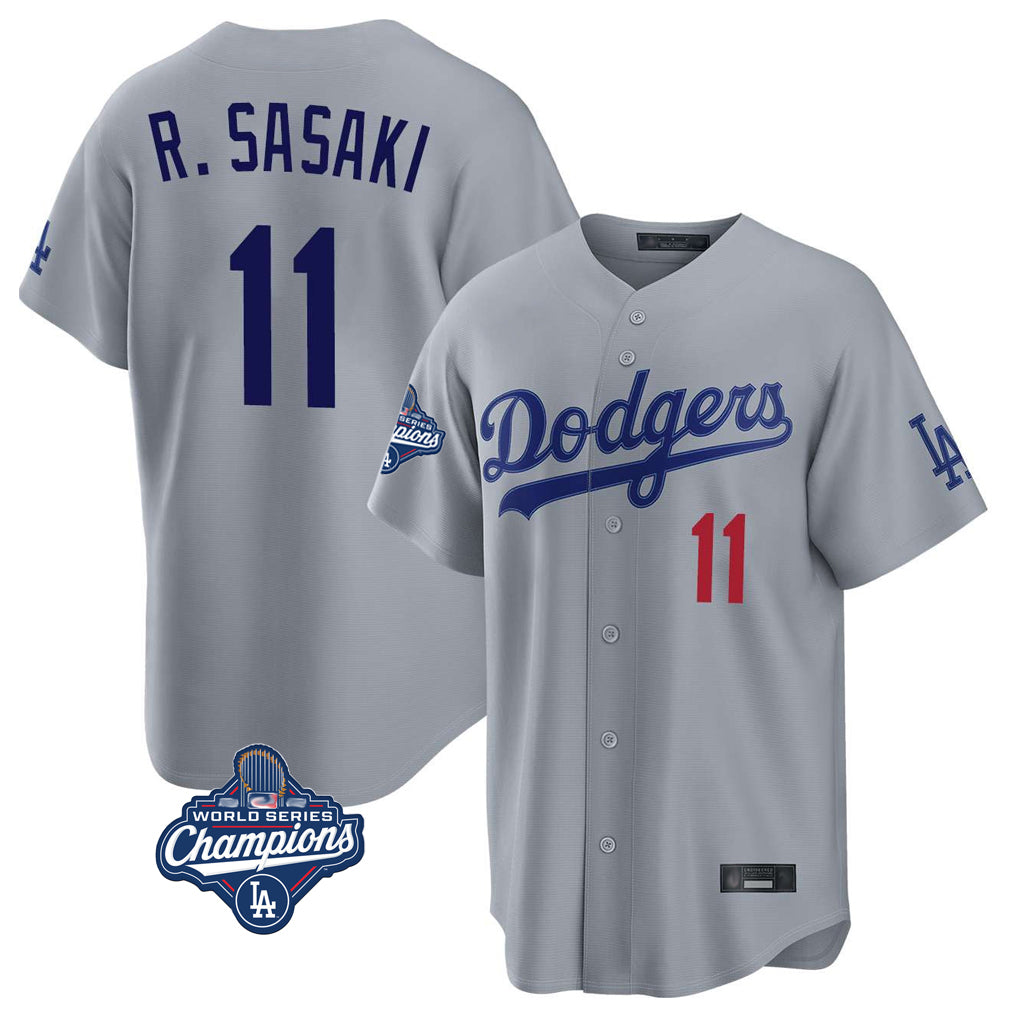 tocy LA.Dodgers #11 Roki Sasaki Player Gray World Series Meet Game Home Stitched Jerseys